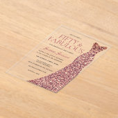 バラ金ゴールドスパークルドレス女性50thバースデーパーティー アクリル招待状 (レイダウン)