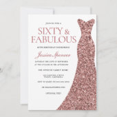 バラ金ゴールドスパークルドレス女性60thバースデーパーティー 招待状 (正面)