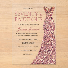 バラ金ゴールドスパークルドレス女性70thバースデーパーティー アクリル招待状