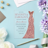 バラ金ゴールドスパークルドレス女性70thバースデーパーティー アクリル招待状 (インサイチュ (ウェディング))