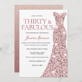 バラ金ゴールドスパークルドレス30th誕生日パーティー招待状 招待状 (正面/裏面)