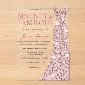バラ金ゴールドスパークルドレス70誕生日 アクリル招待状 (正面)