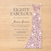 バラ金ゴールドスパークルドレス80誕生日 アクリル招待状 (正面)