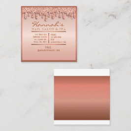 バラ金ゴールドスパークルネイルサロンスパグリッターピーチ スクエア名刺