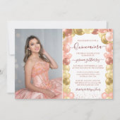 バラ金ゴールドスパークルフォトキンセアニラバルーン 招待状 (正面)