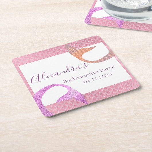 バラ金ゴールドスパークルマーメイドバチェロレッテ スクエアペーパーコースター (アングル)
