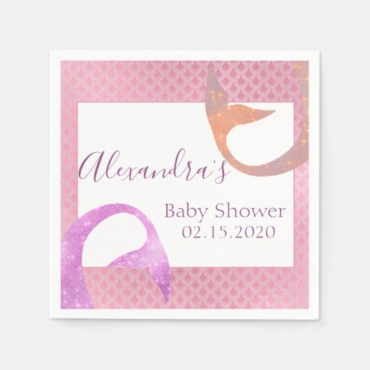 バラ金ゴールドスパークルマーメイドベビーシャワーナプキン スタンダードカクテルナプキン (正面)