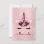 バラ金ゴールドスパークルユニコーンSweet sixteen誕生日 招待状 (正面)