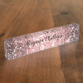 バラ金ゴールドスパークルライトグリッタースパークリー美しい デスクネームプレート (側面)