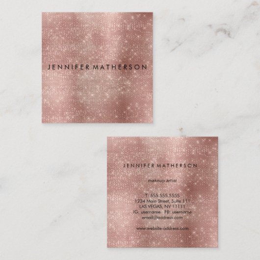 バラ金ゴールドスパークル美しいスタイリスト スクエア名刺 (正面/裏面)