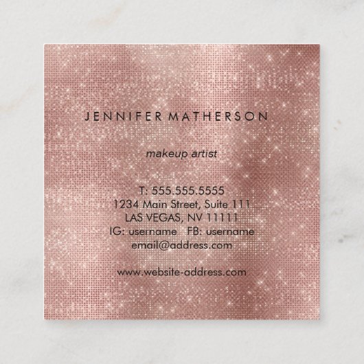 バラ金ゴールドスパークル美しいスタイリスト スクエア名刺 (裏面)