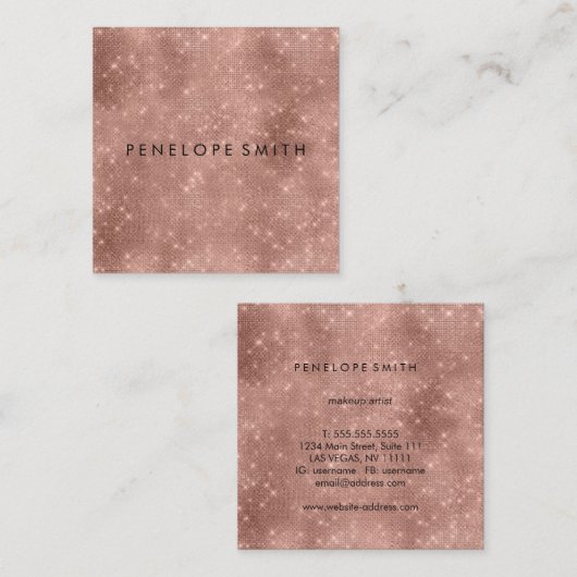 バラ金ゴールドスパークル美しいスタイリスト スクエア名刺 (正面/裏面)