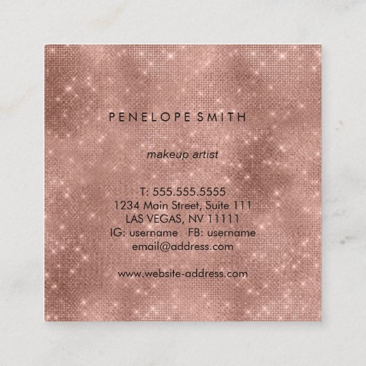 バラ金ゴールドスパークル美しいスタイリスト スクエア名刺 (裏面)