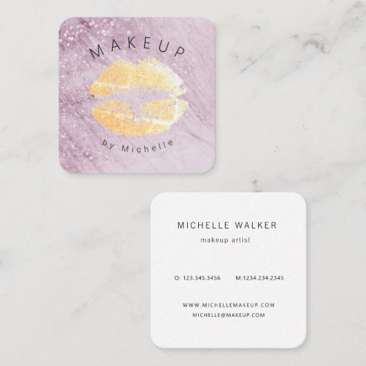 バラ金ゴールドスパークル金ゴールド唇メイクアップアーティストスクエア スクエア名刺 (正面/裏面)