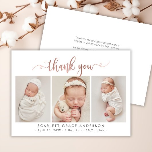 バラ金ゴールドス生まれたばかりのクリプト3フォトコラージュ サンキューカード