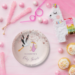 バラ金ゴールドス輝くターズ女の子の赤ちゃんシャワー ペーパープレート