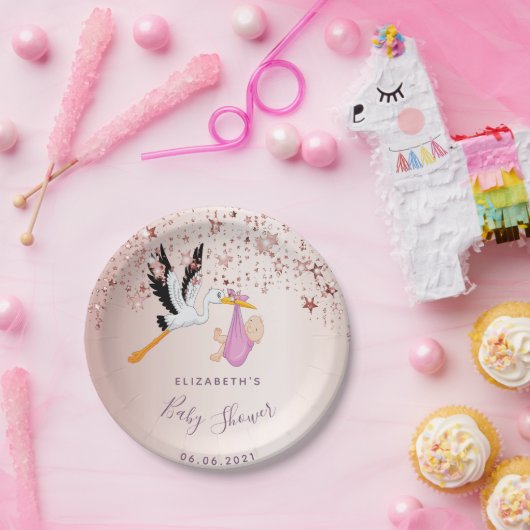 バラ金ゴールドス輝くターズ女の子の赤ちゃんシャワー ペーパープレート (パーティー)