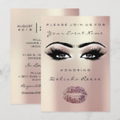 バラ金ゴールドセピアリップグリッターブライダルシャワーアイボリー 招待状 (正面/裏面)