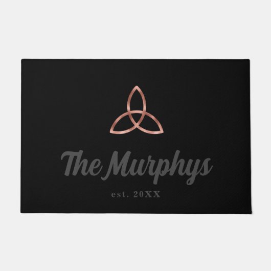 バラ金ゴールドセルティックトリニティノットアイリッシュファミリー名 ドアマット (正面)