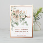 バラ金ゴールドセージグリーンホワイトフローラブライダルシャワー 箔招待状 (立ち正面)