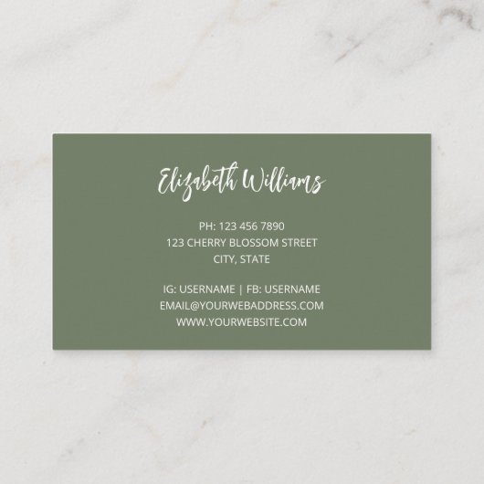 バラ金ゴールドセージグリーンラインアートフローラ 名刺 (裏面)