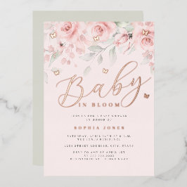 バラ金ゴールドセージフローラバタフライベビーイン開花 箔招待状