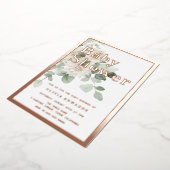 バラ金ゴールドセージ緑の白フローラベビーシャワー 箔招待状 (回転した状態)