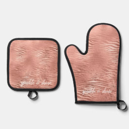 バラ金ゴールドゼブラアニマルプリント 鍋つかみ&鍋敷きセット