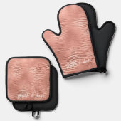 バラ金ゴールドゼブラアニマルプリント 鍋つかみ&鍋敷きセット (正面/裏面)