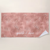 バラ金ゴールドゼブラプリント ビーチタオル (正面)