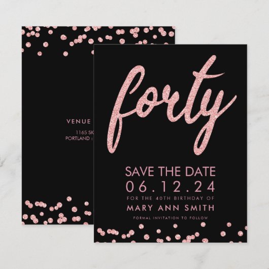 バラ金ゴールドタイプ40歳救生日紙吹雪 招待状 (正面/裏面)