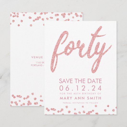 バラ金ゴールドタイプ40歳救生日紙吹雪 招待状 (正面/裏面)