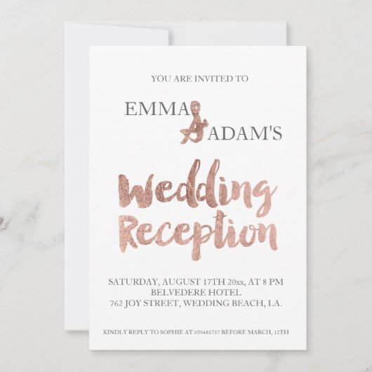 バラ金ゴールドタイポグラフィウェディングフェイクレセプションフォイル2 招待状 (正面)