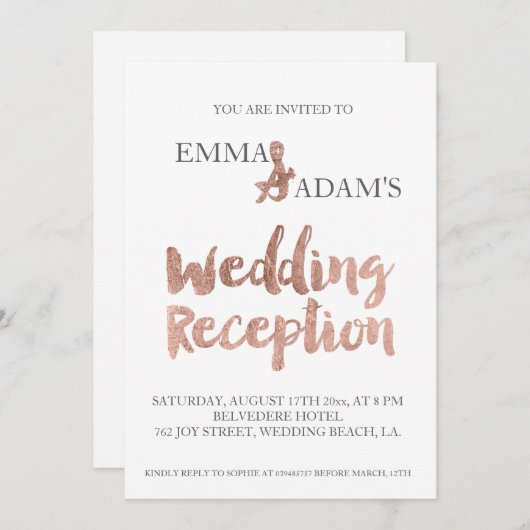 バラ金ゴールドタイポグラフィウェディングフェイクレセプションフォイル2 招待状 (正面/裏面)