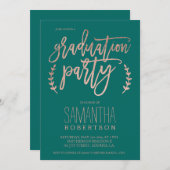 バラ金ゴールドタイポグラフィエメラルド 招待状 (正面/裏面)