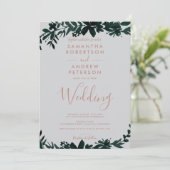 バラ金ゴールドタイポグラフィグリーンフローラグレイ結婚ズ 招待状 (スタンド正面)