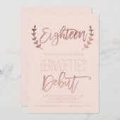 バラ金ゴールドタイポグラフィデビュー赤面18誕生日 招待状 (正面/裏面)