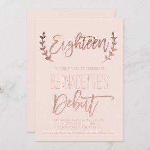 バラ金ゴールドタイポグラフィデビュー赤面18誕生日 招待状