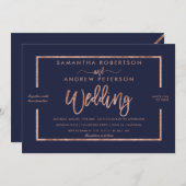 バラ金ゴールドタイポグラフィネイビーブルーシック結婚ズ 招待状 (正面/裏面)