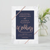 バラ金ゴールドタイポグラフィネイビー白結婚大理石 招待状 (スタンド正面)