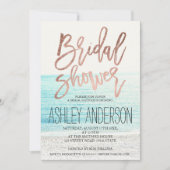 バラ金ゴールドタイポグラフィビーチ写真ブライダルシャワー 招待状 (正面)