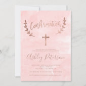 バラ金ゴールドタイポグラフィピンク水色確認 招待状 (正面)