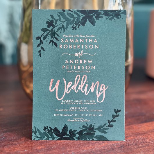 バラ金ゴールドタイポグラフィフローラグ結婚リーン 招待状