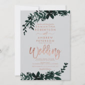 バラ金ゴールドタイポグラフィフローラグ結婚レイ 招待状 (正面)