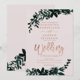 バラ金ゴールドタイポグラフィフローラソフトピーチ結婚ズ 招待状