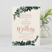 バラ金ゴールドタイポグラフィフローラ結婚アイボリー 招待状 (スタンド正面)