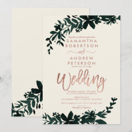 バラ金ゴールドタイポグラフィフローラ結婚アイボリー 招待状