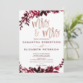 バラ金ゴールドタイポグラフィフローラ赤レズ結婚ビアン 招待状 (スタンド正面)