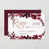 バラ金ゴールドタイポグラフィフローラ赤結婚rsvp 出欠カード (正面/裏面)