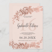 バラ金ゴールドタイポグラフィフローラ赤面ピンクスイート16 招待状 (正面/裏面)